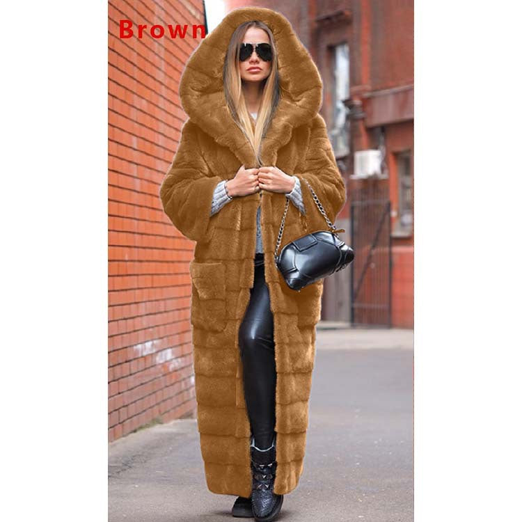Plush Faux Hooded Fur Coat
