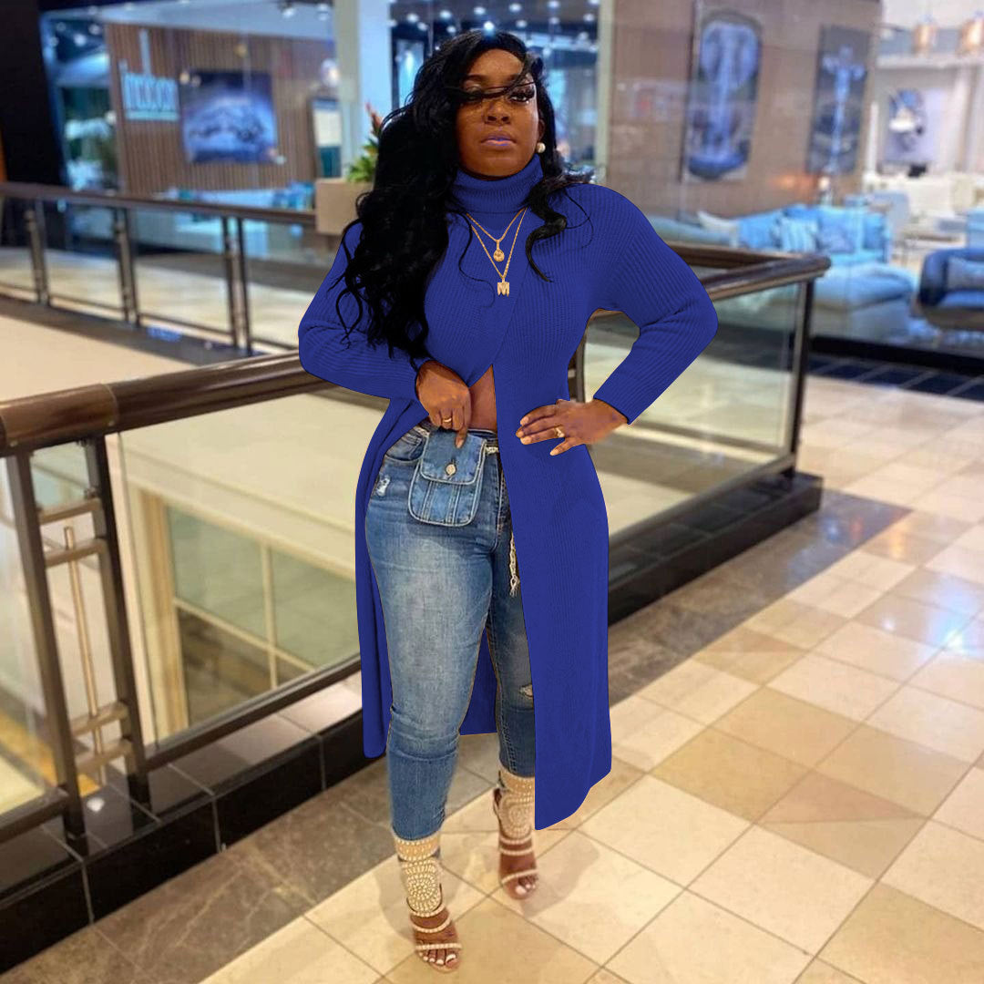 Pullover Neck Split Sweater Dress