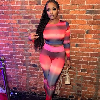 Round Neck Long Sleeved Printed Suit