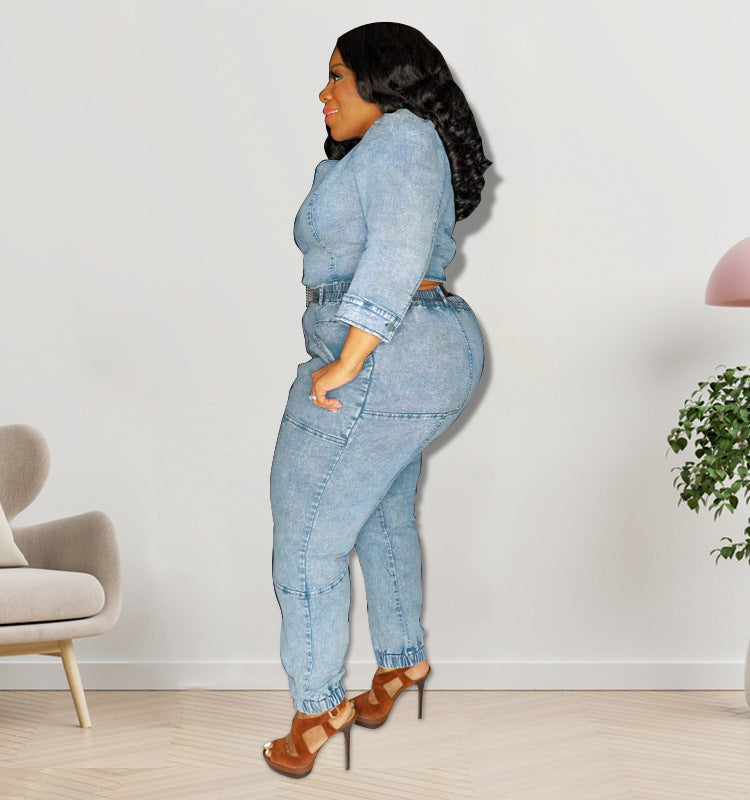 Single Sleeve Denim  Jumpsuit
