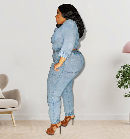 Single Sleeve Denim  Jumpsuit