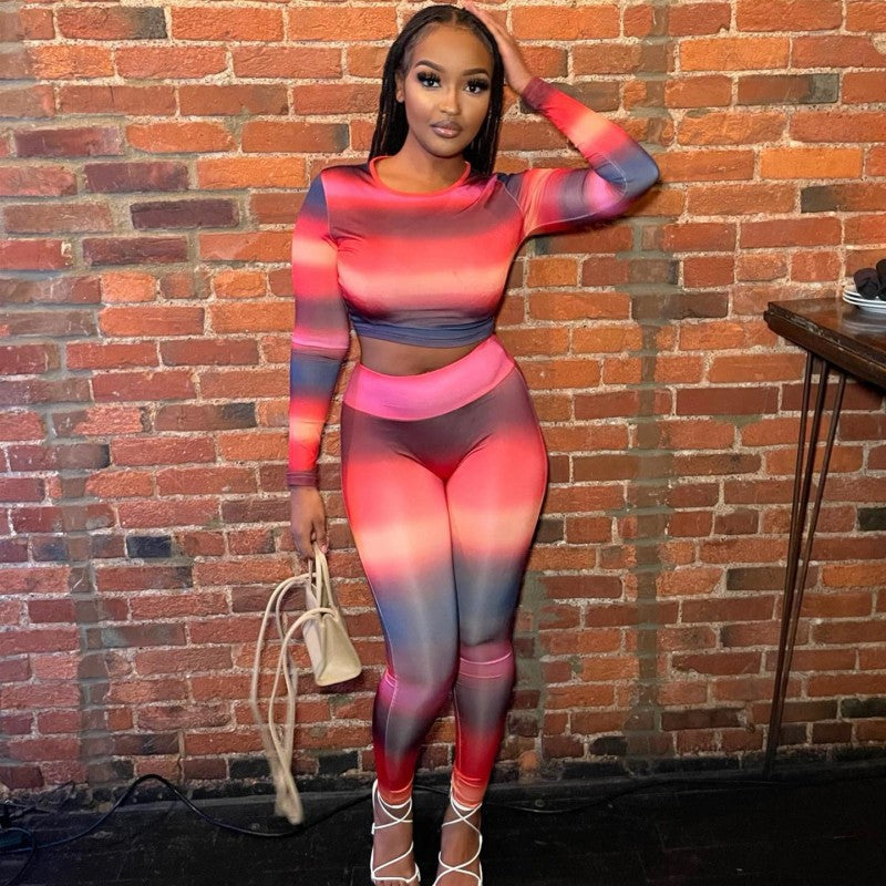 Round Neck Long Sleeved Printed Suit