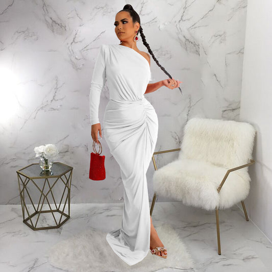 Oblique Shoulder Maxi Dress