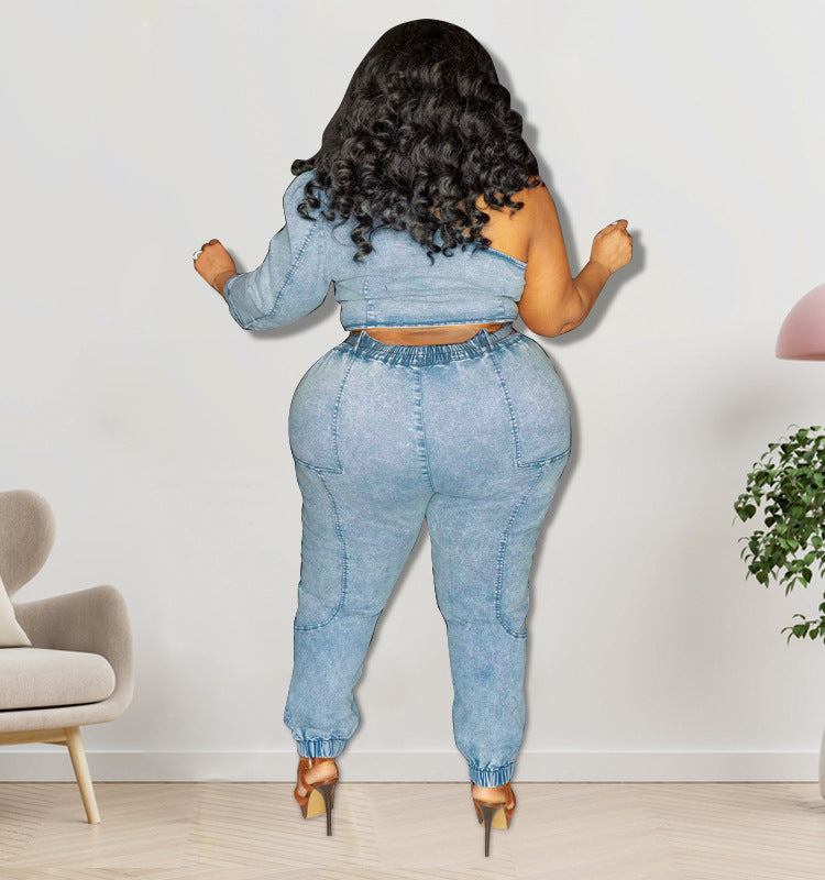 Single Sleeve Denim  Jumpsuit