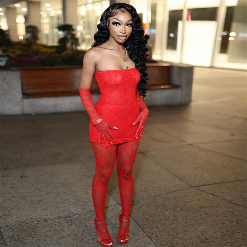 Sexy Lace Tube Top Body Suit