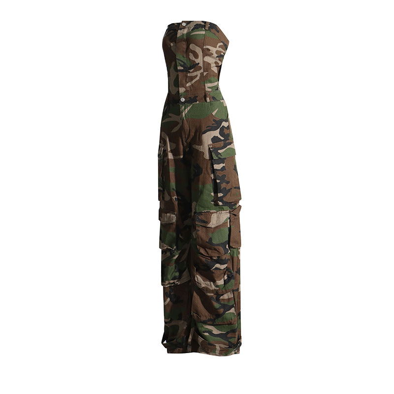 Camo Bandeau Slim Fit Jumpsuit