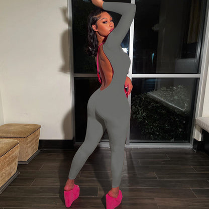 Backless Long Sleeve  Slim Fit Sports  Jumpsuit
