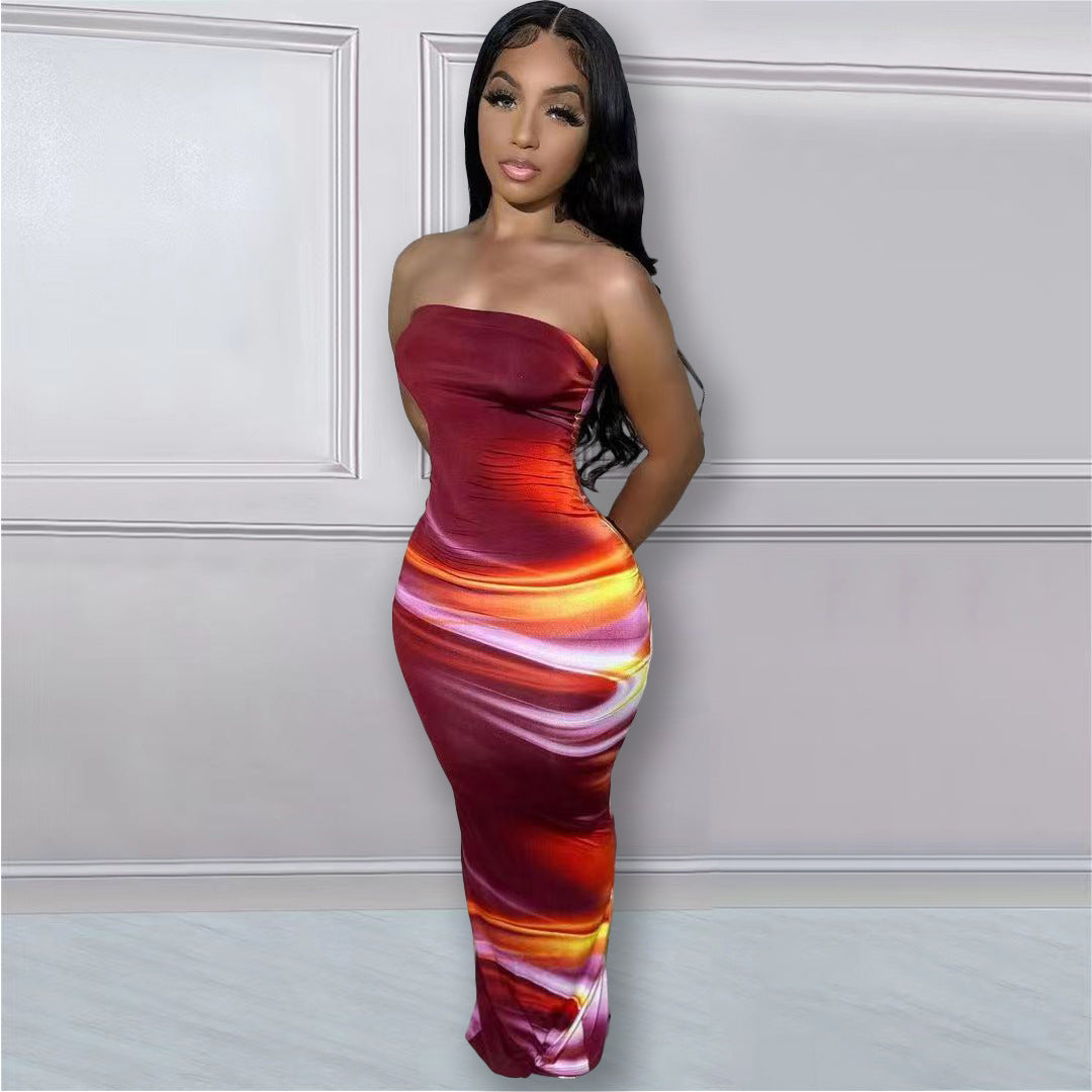 Mandi Shoulder Tube Print Slit Dress