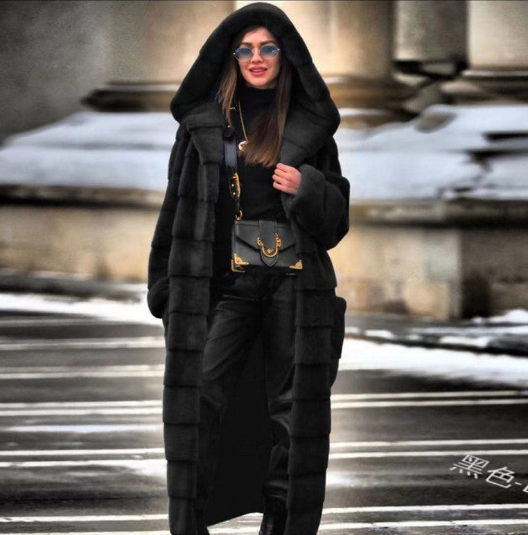 Plush Faux Hooded Fur Coat
