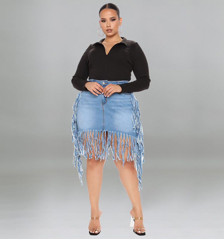 “Zara” Denim Skirt with Tassel
