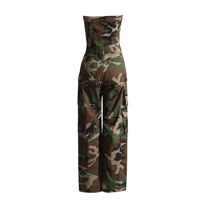 Camo Bandeau Slim Fit Jumpsuit