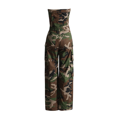 Camo Bandeau Slim Fit Jumpsuit