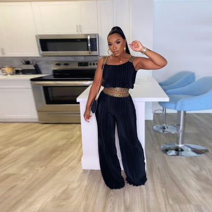 Popular Pleated Wide Leg Two Piece Set