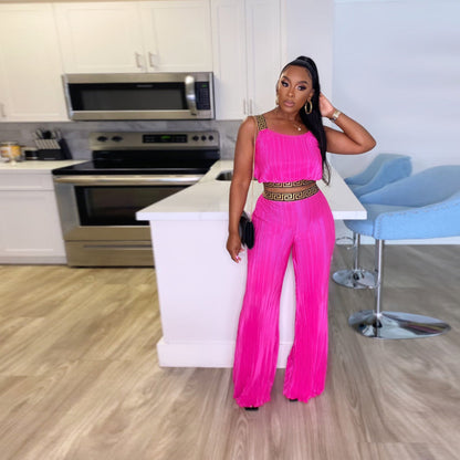 Popular Pleated Wide Leg Two Piece Set